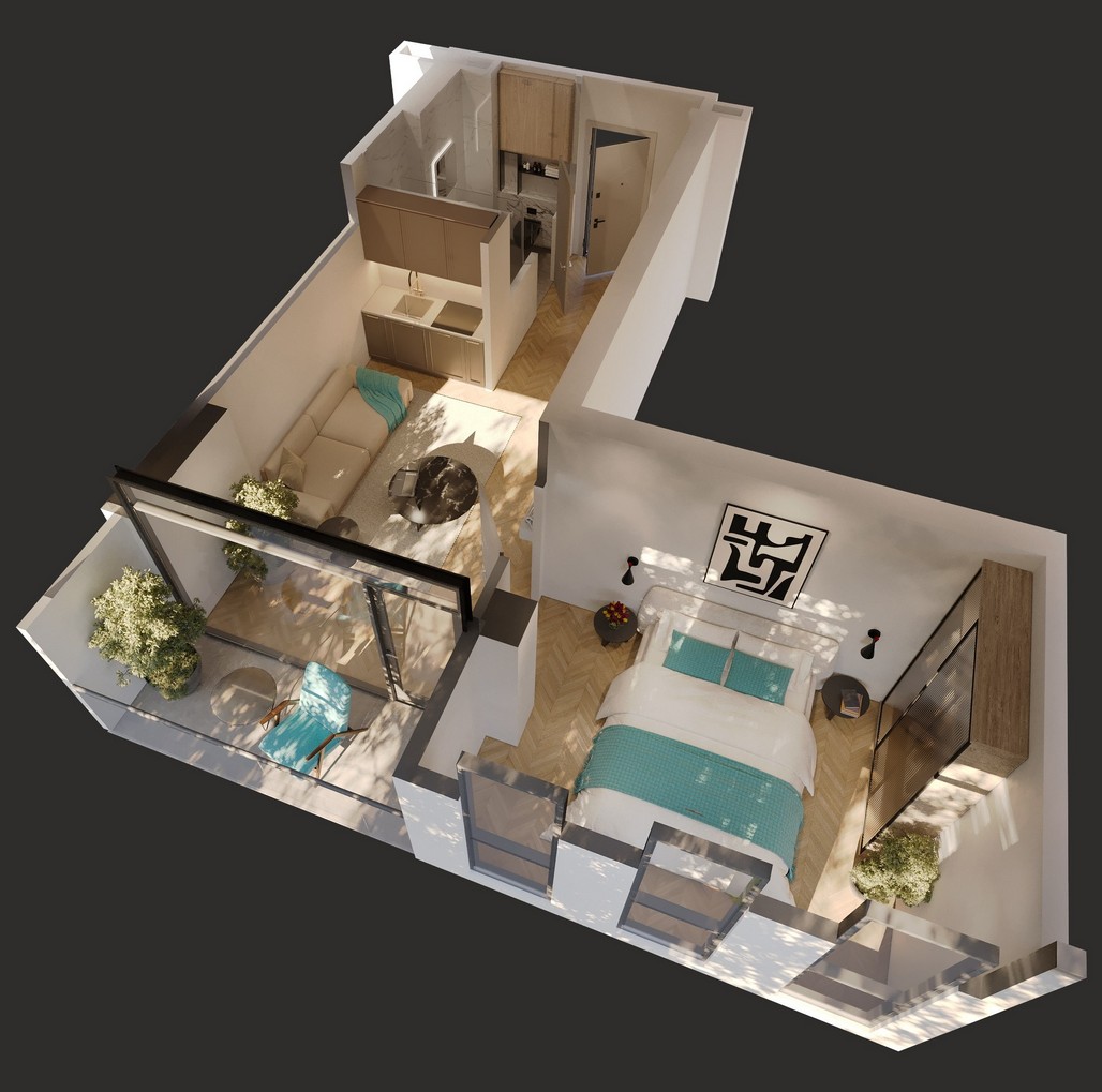 Grundriss 1 Schlafzimmer, 46,4 m²