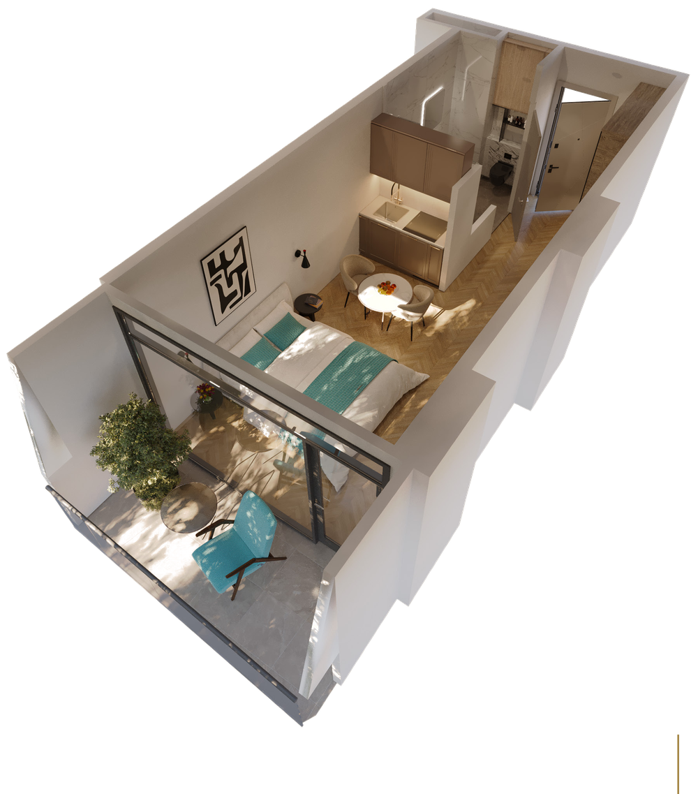 Grundriss Studio, 34,1 m², Reverance Living Batumi